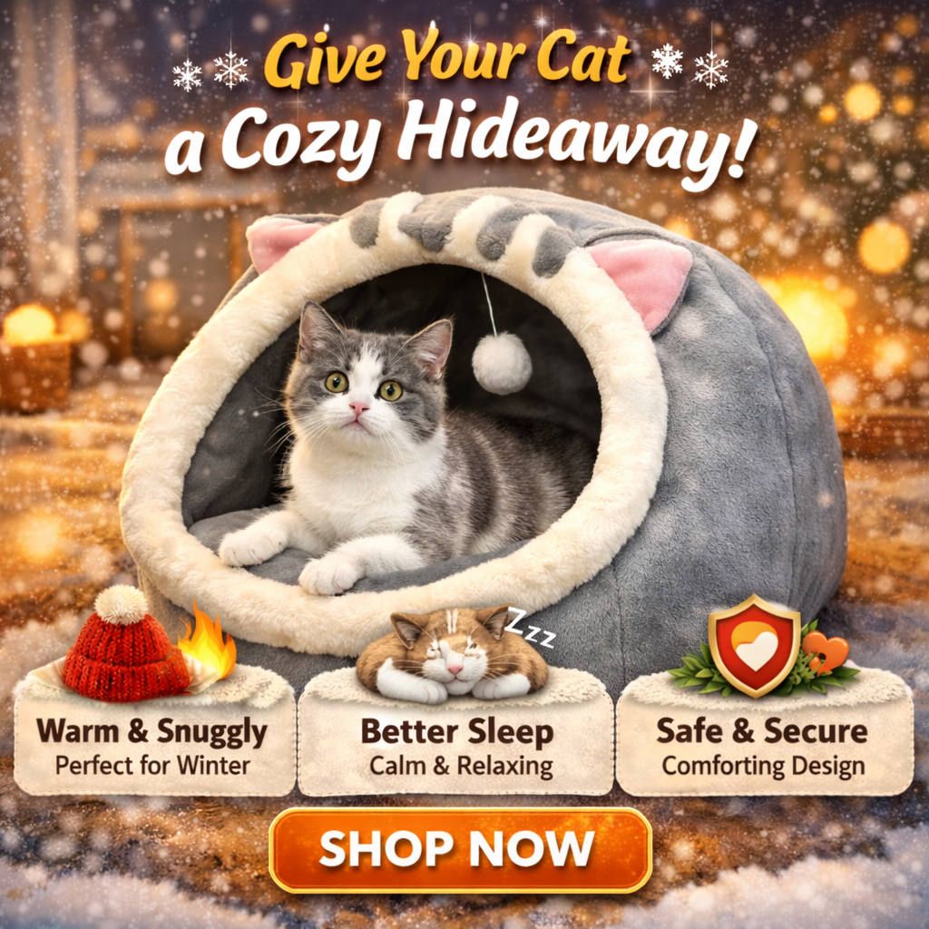 Cozy Cat Cave Bed – Warm Plush Hideaway 🐱✨