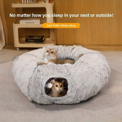 2-in-1 Foldable Cat Tunnel & Bed (Ultra-Soft Plush)