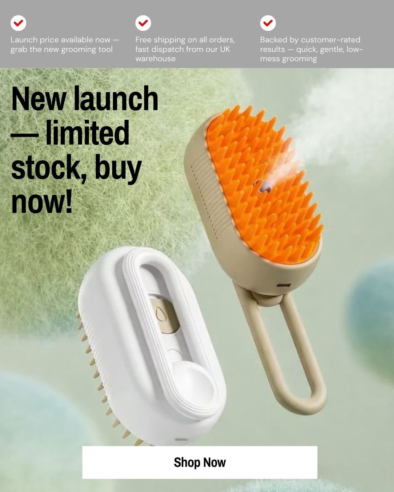 Self-Cleaning Steam Brush for Cats & Dogs