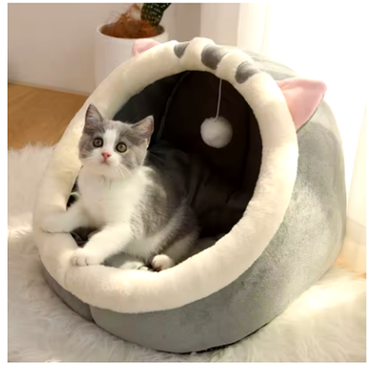 Cozy Cat Cave Bed – Warm Plush Hideaway 🐱✨