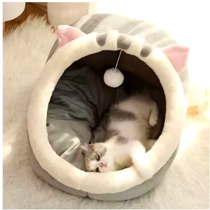 Cozy Cat Cave Bed – Warm Plush Hideaway 🐱✨