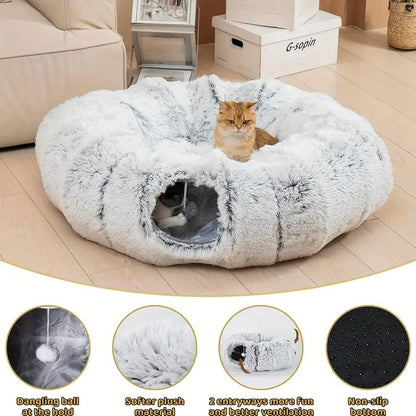 2-in-1 Foldable Cat Tunnel & Bed (Ultra-Soft Plush)