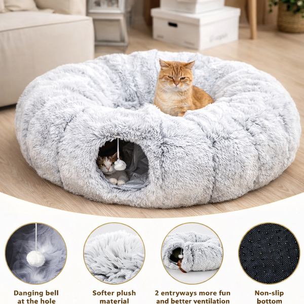 2-in-1 Foldable Cat Tunnel & Bed (Ultra-Soft Plush)